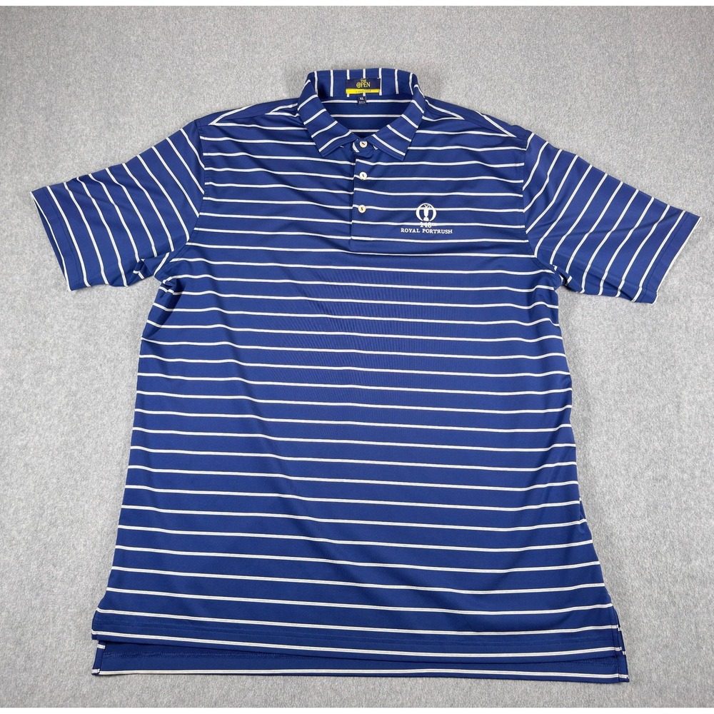The Open 148th Royal Portrush Shirt Mens XL Blue Navy Striped Golf Polo Pullover